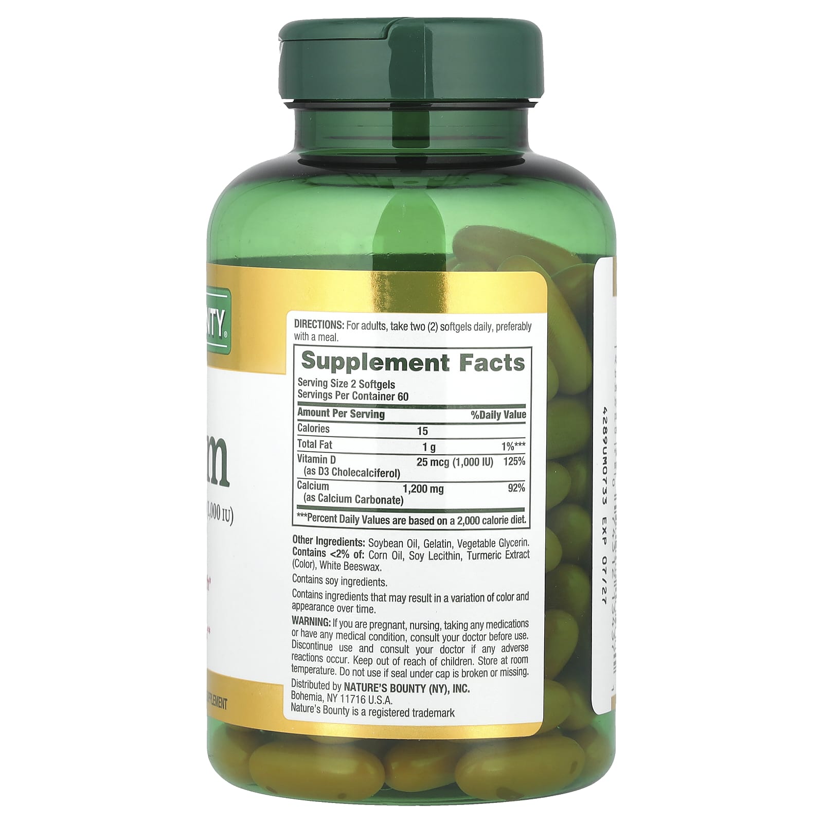 Nature's Bounty Calcium Plus Vitamin D3-(120 Softgels) - Image 2