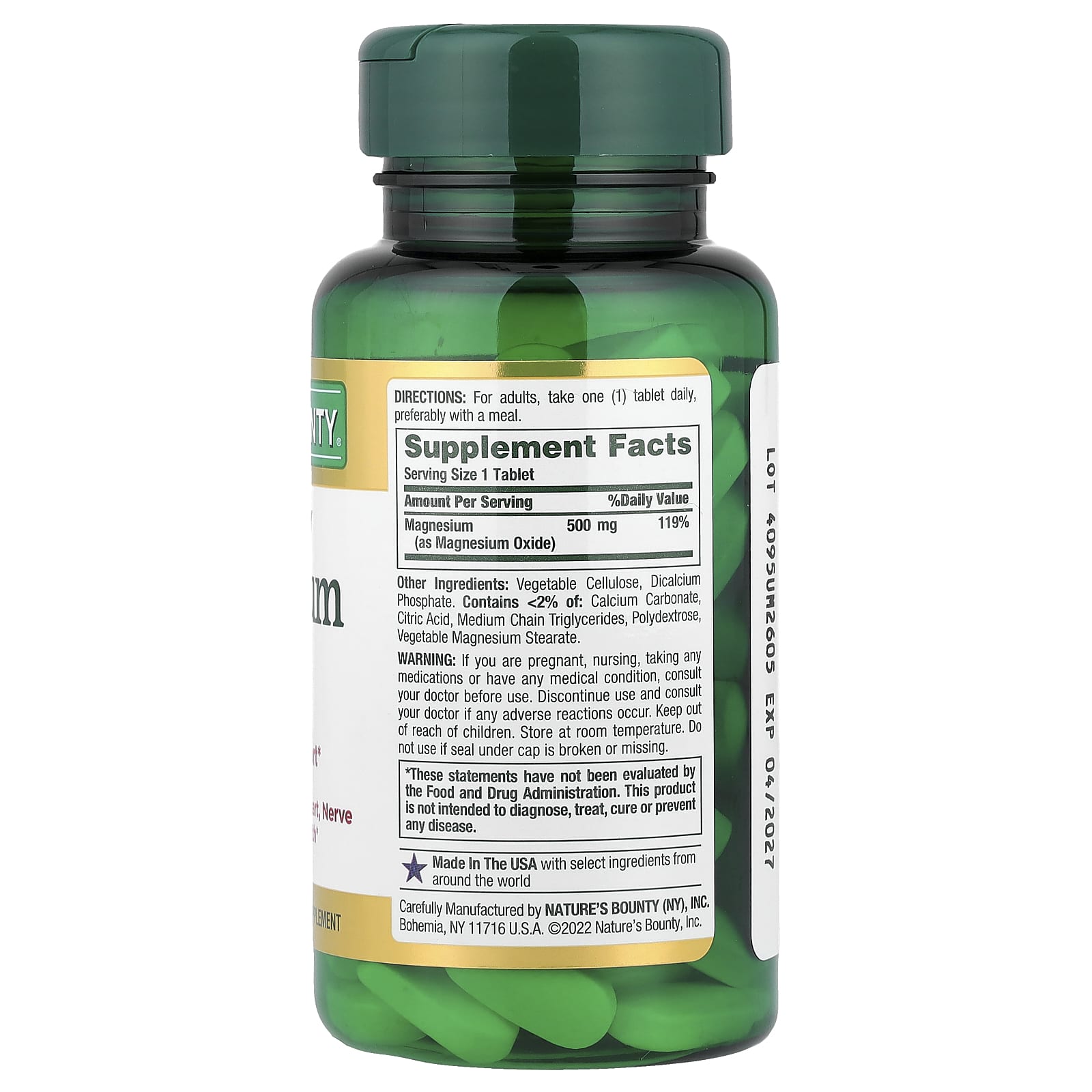 Nature’s Bounty Magnesium High Potency 500 mg – (100 Tablets) - Image 2