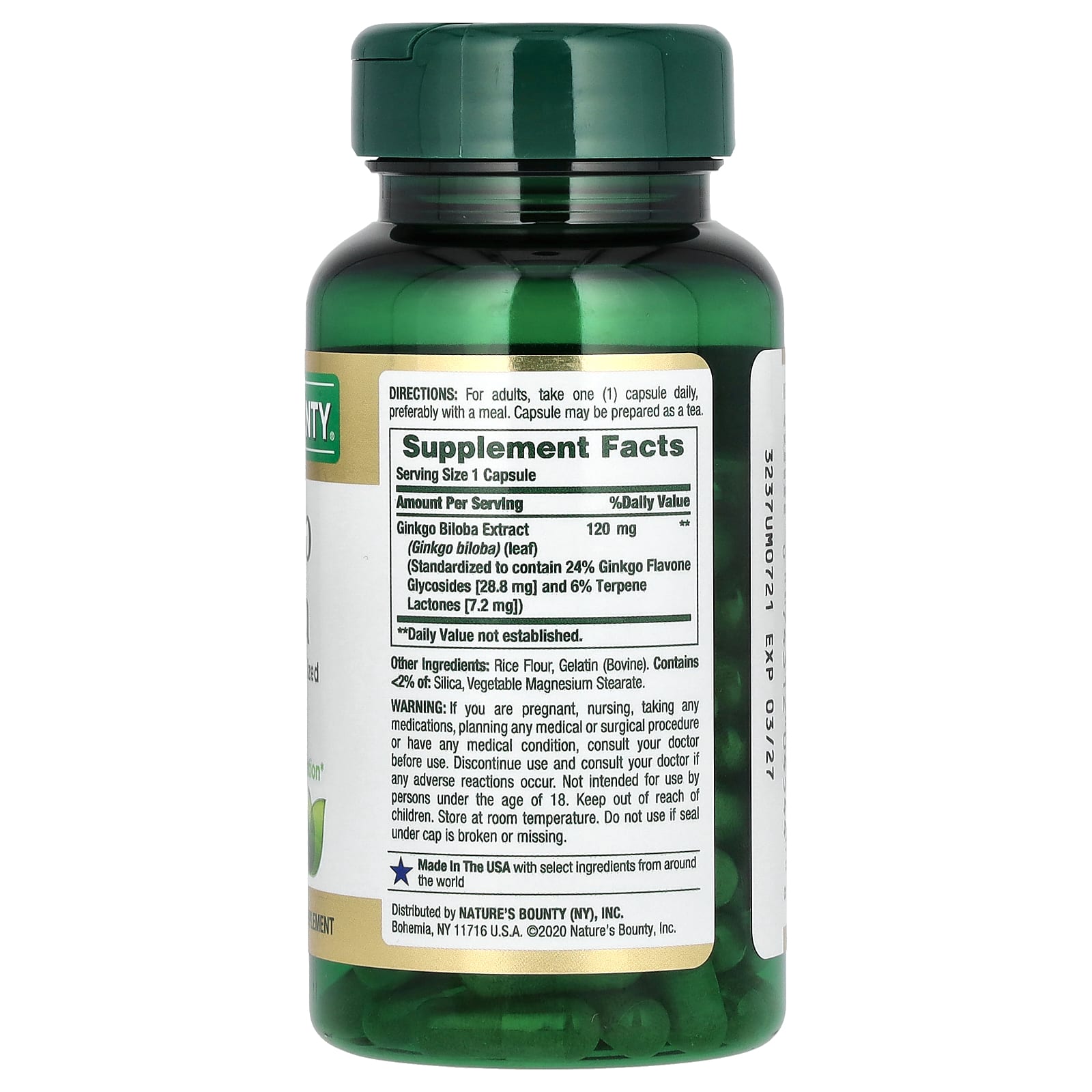 Nature’s Bounty Ginkgo Biloba 120mg – (100 Tablets) - Image 2
