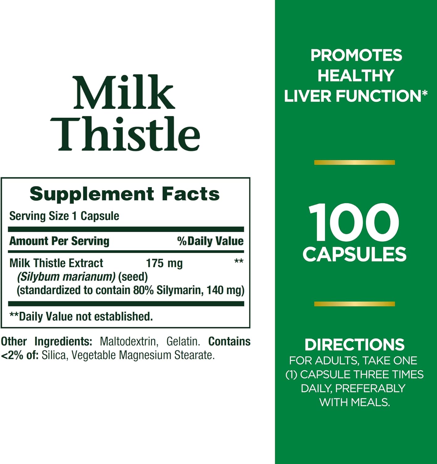 Nature’s Bounty Milk Thistle 175 mg Capsules – (100 Capsules) - Image 2
