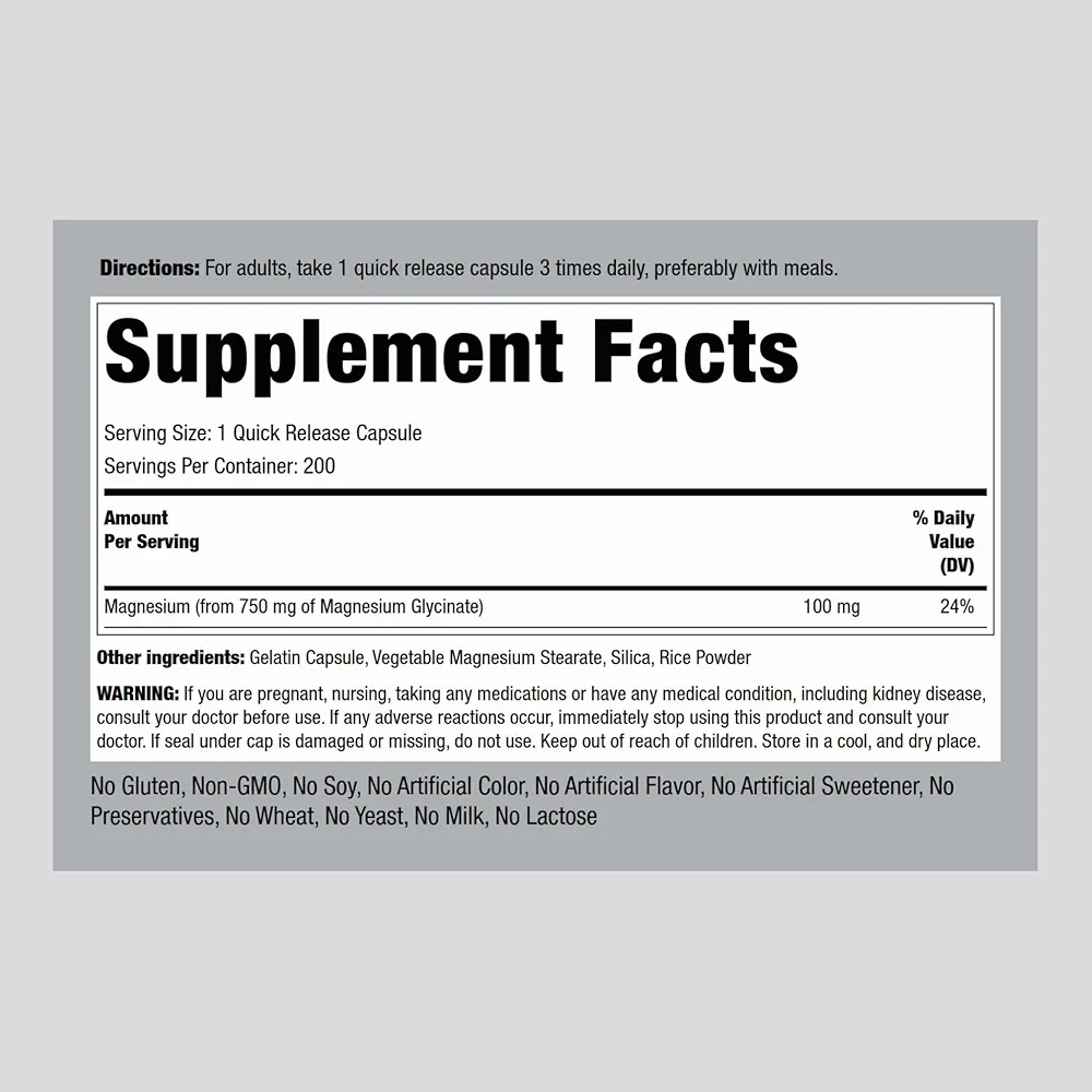 Piping Rock Magnesium Glycinate (200 Capsules) - Image 3