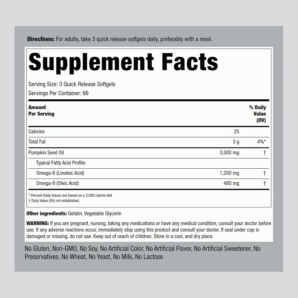 Piping Rock Pumpkin Seed Oil (200 Softgels) - Image 2