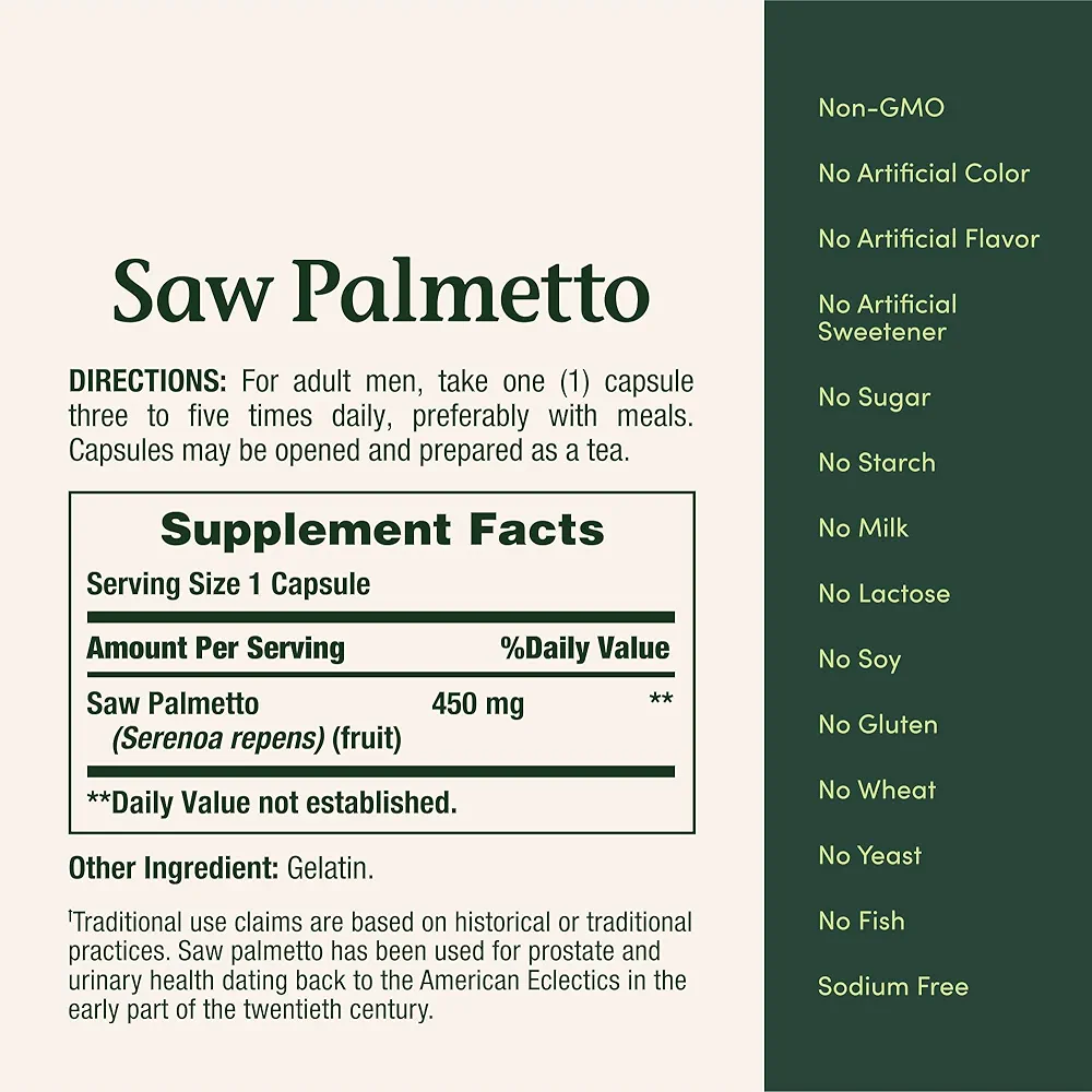 Nature's Bounty Saw Palmetto 450mg-(100 Capsules) - Image 2