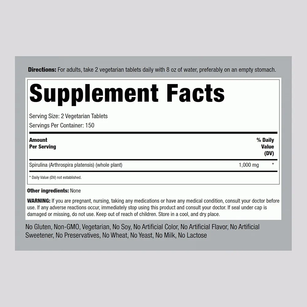 Piping Rock Organic Spirulina 1000mg (300 Tablets) - Image 2