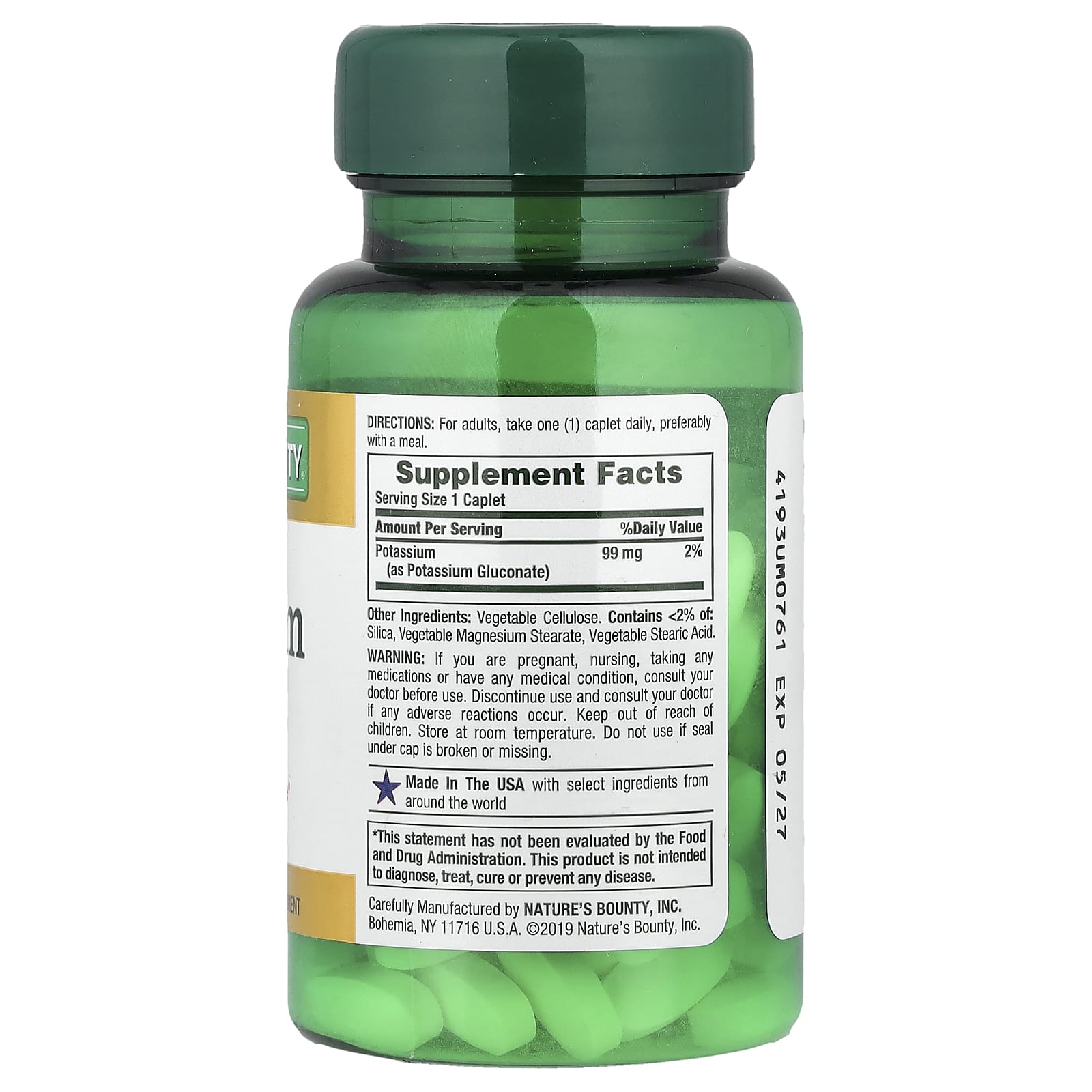 Nature's Bounty Potassium 99mg-(100 Caplets) - Image 2