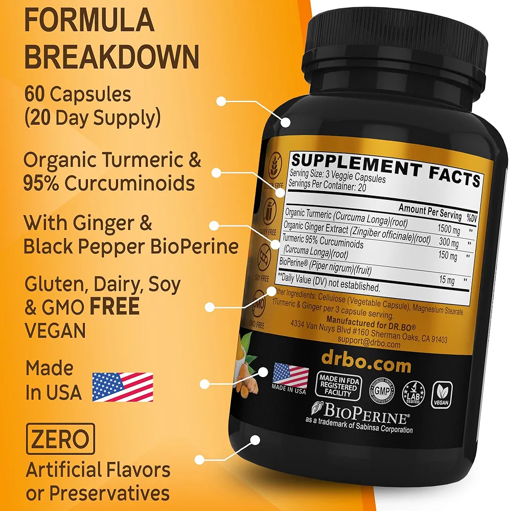 Dr. Bo Turmeric and Ginger Supplement-(60 Capsules) - Image 2