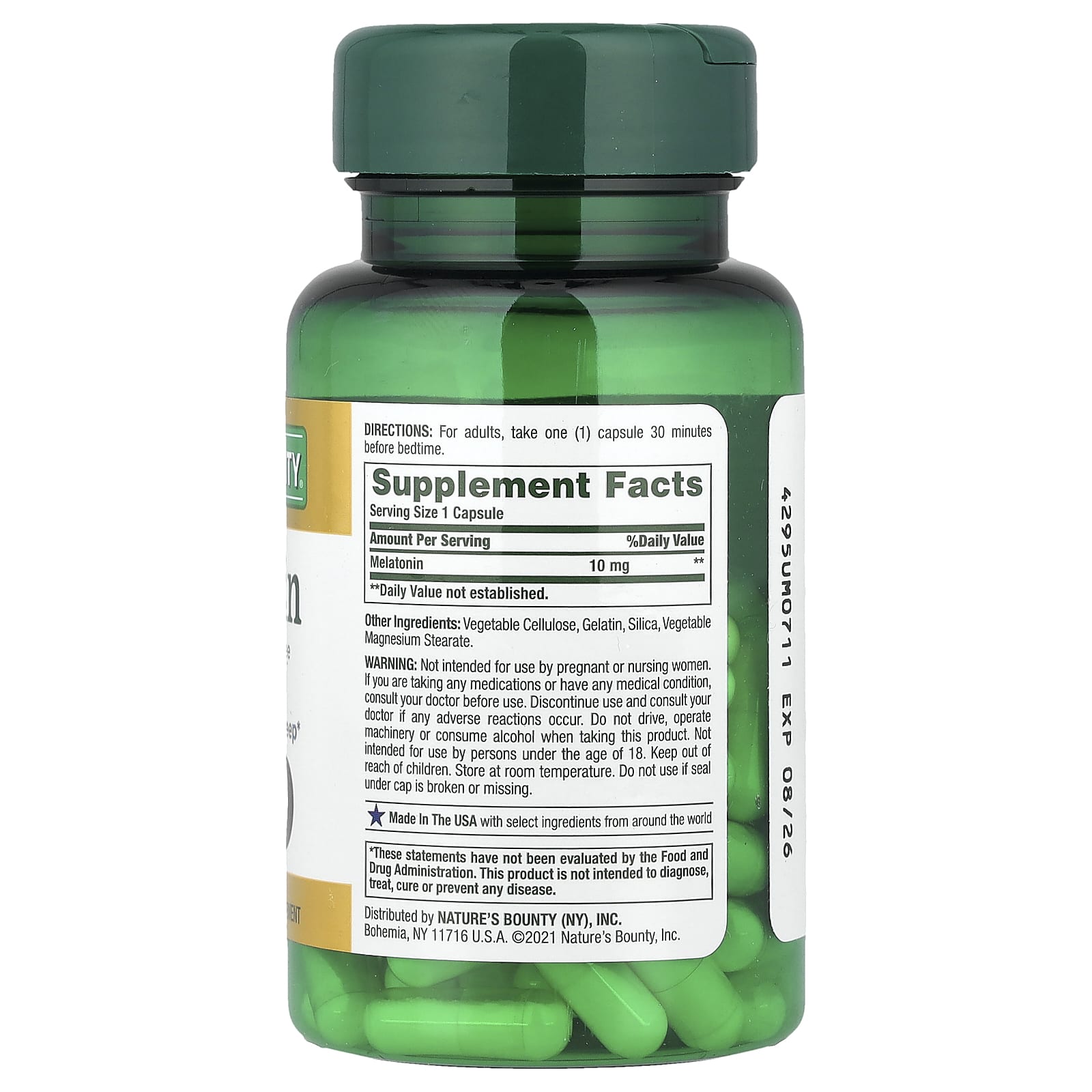 Nature's Bounty Melatonin 10mg-(60 Capsules) - Image 2