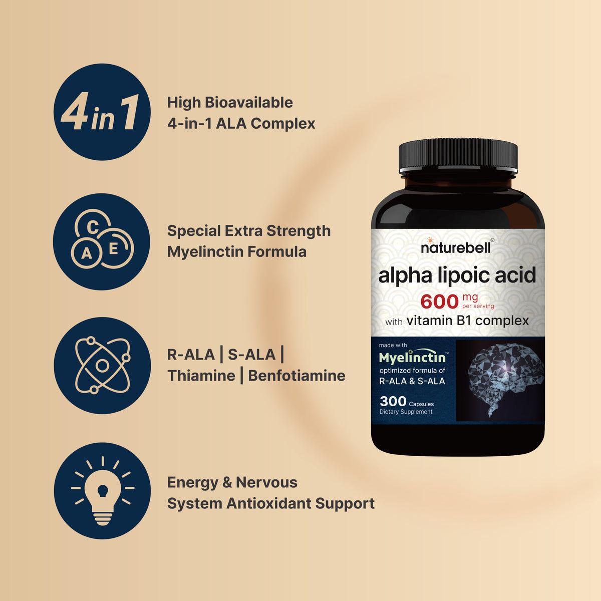 NatureBell Alpha Lipoic Acid 600mg - (300 Capsules) - Image 3