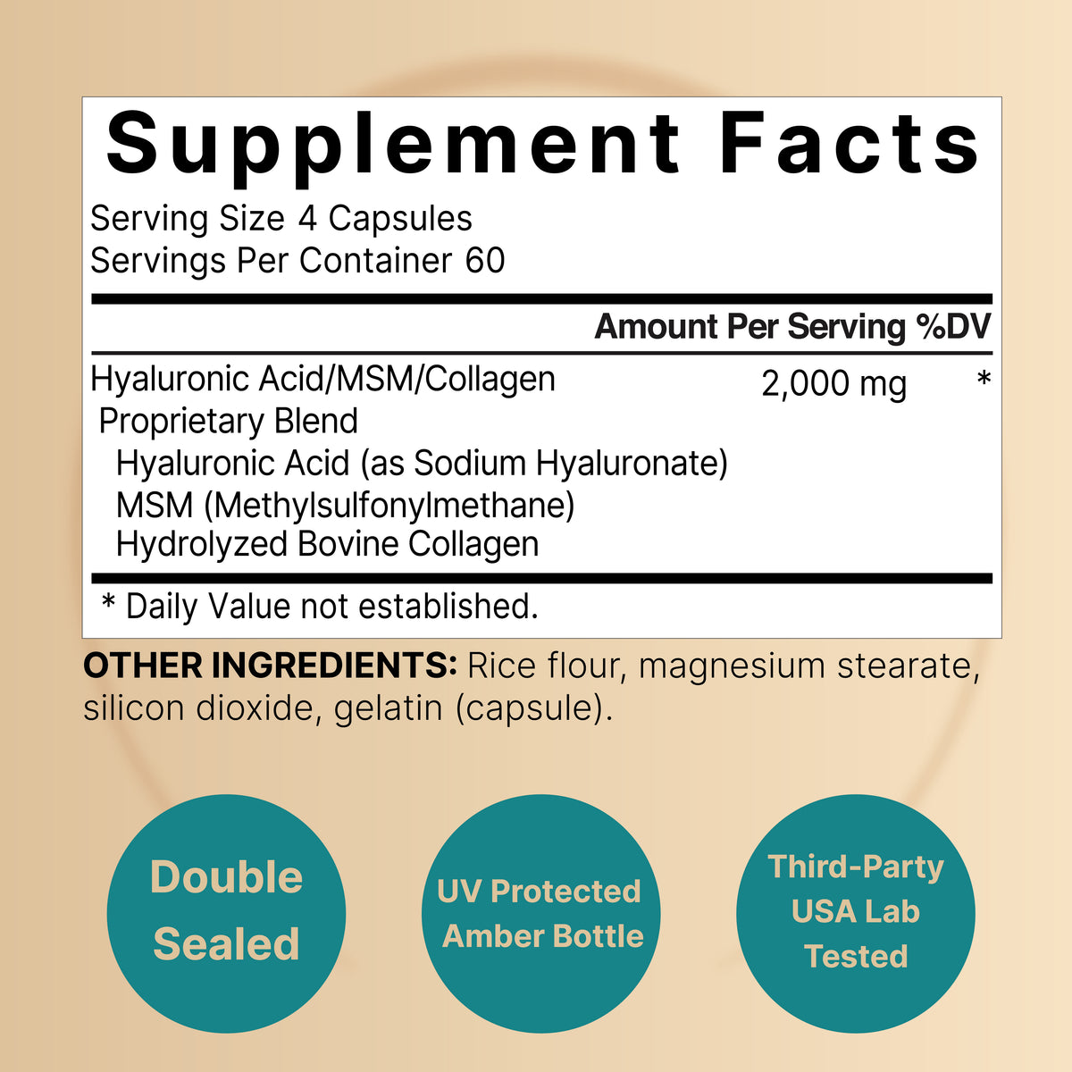 NatureBell Hyaluronic Acid with MSM & Collagen (2000mg) – (240 Capsules) - Image 3