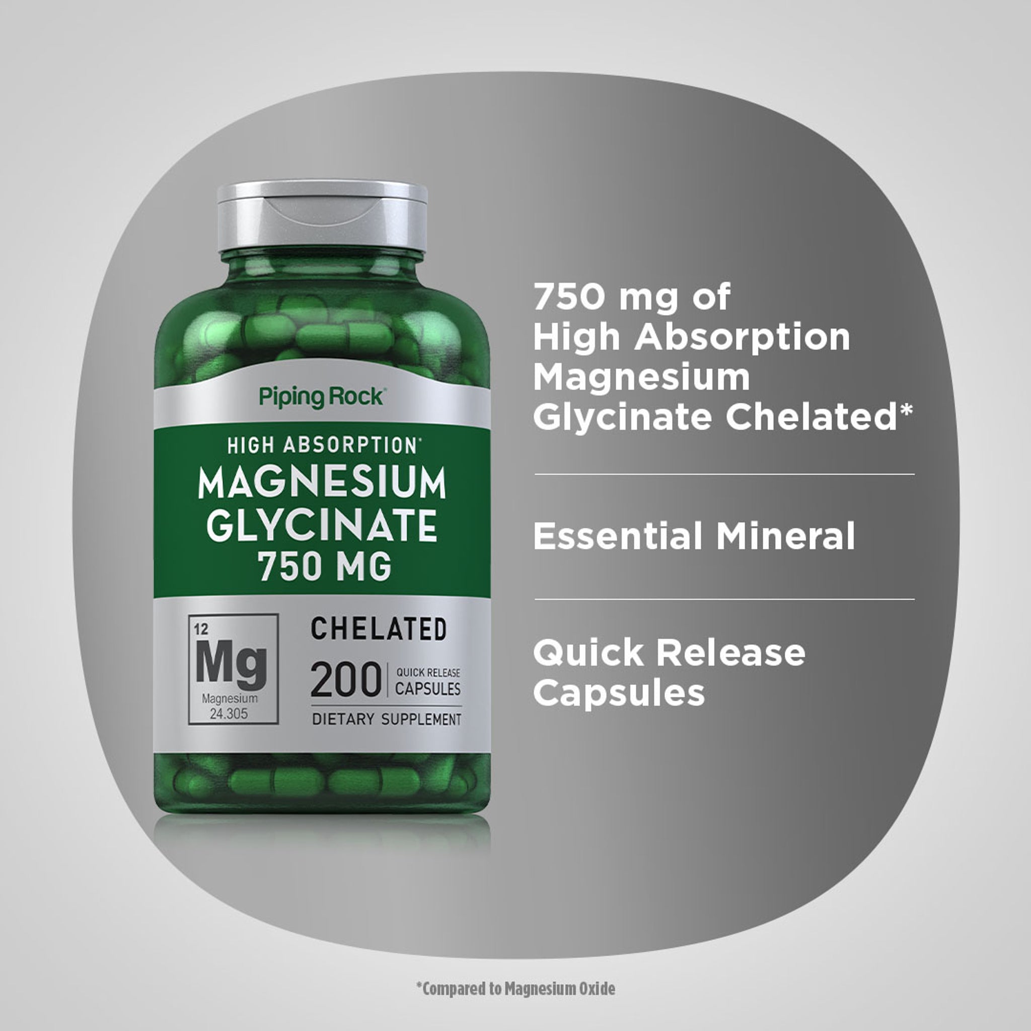 Piping Rock Magnesium Glycinate (200 Capsules) - Image 2