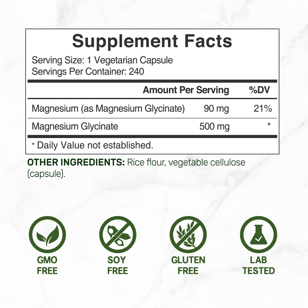 DEAL SUPPLEMENT Magnesium Glycinate 500mg -(240 Veggie Capsules) - Image 2