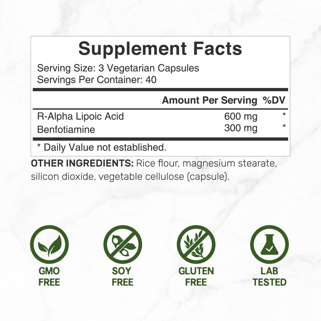 DEAL SUPPLEMENT R Alpha Lipoic Acid 600mg with Benfotiamine 300mg – (120 Veggie Capsules) - Image 2