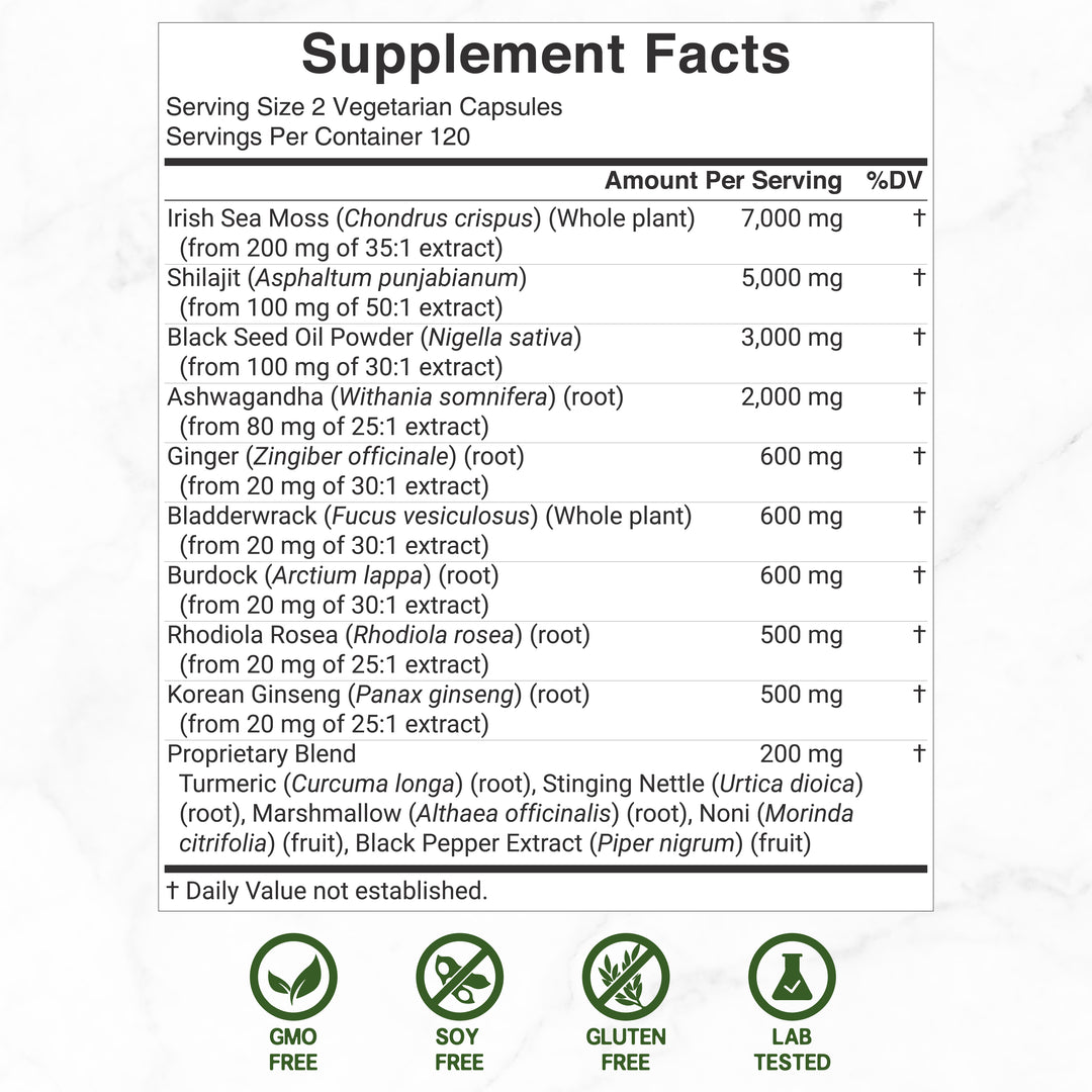 DEAL SUPPLEMENT Sea Moss 3000mg Black Seed Oil 2000mg Ashwagandha 600mg Ginger - (240 Capsules) - Image 2