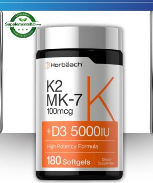 Horbäach Vitamin D3 K2 5000 IU 100mcg MK-7 Complex -(180 Softgels)