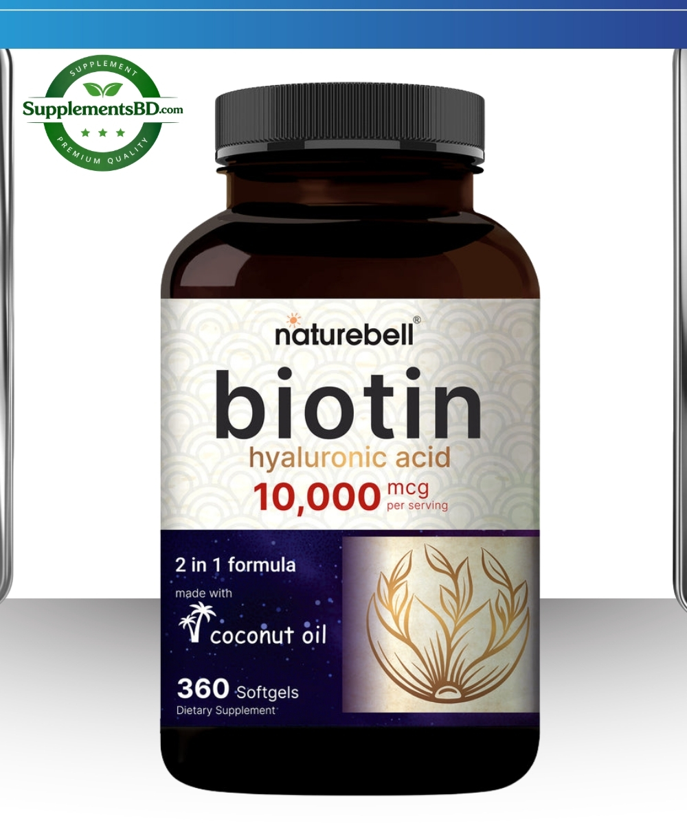 NatureBell Biotin 10,000mcg + Hyaluronic Acid - (360 Softgels)