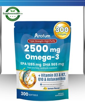 Arofum Omega-3 Triple Strength + D3 & K2 (300 Softgels)
