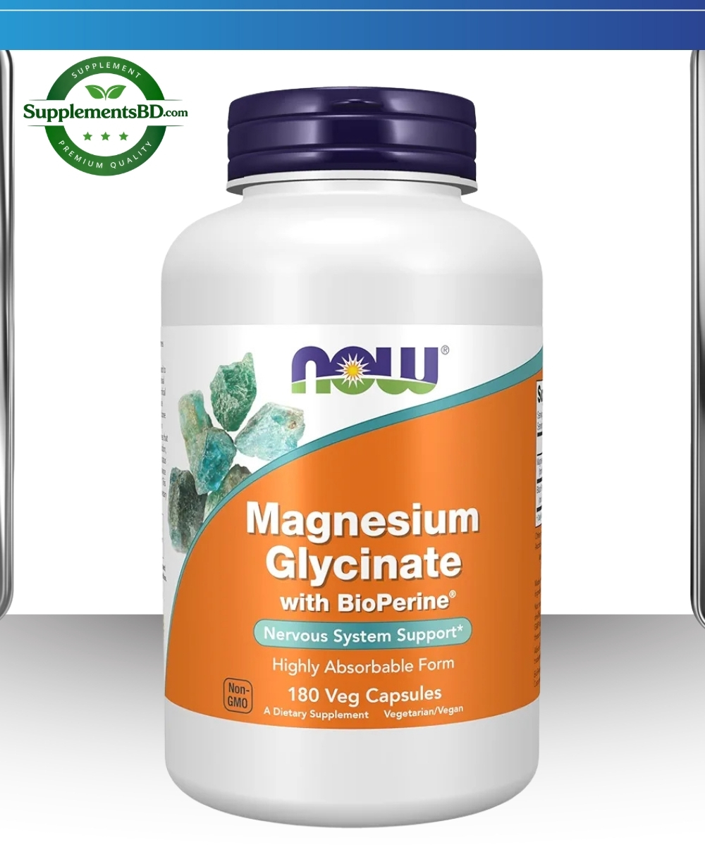 NOW Foods Magnesium Glycinate With BioPerine® (180 Veg Capsules)