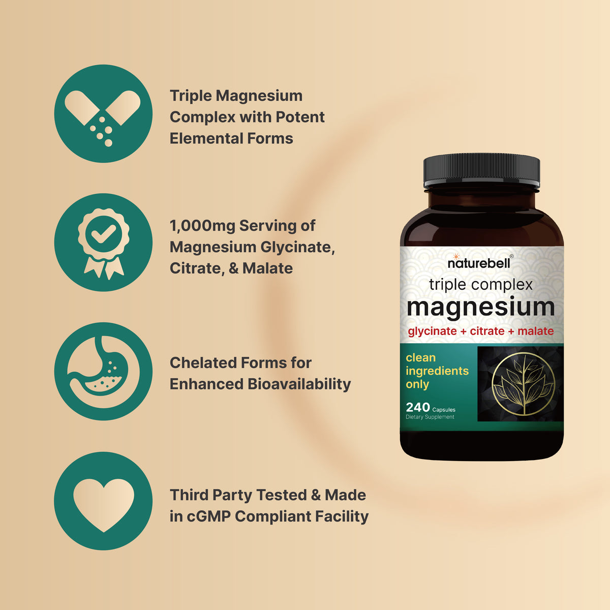 Naturebell Triple Complex Magnesium - (240 Capsules) - Image 3