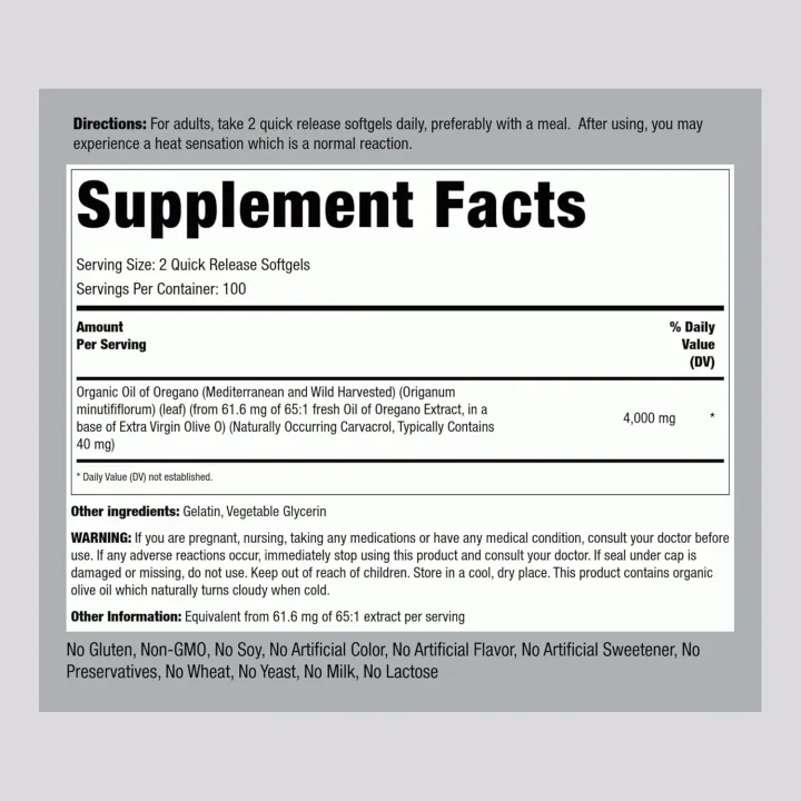 Piping Rock Oregano Oil (200 Pills) - Image 3