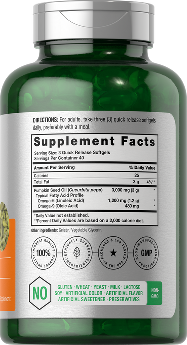 Horbaach Pumpkin Seed Oil 3000mg per Serving-(120 Softgels) - Image 2