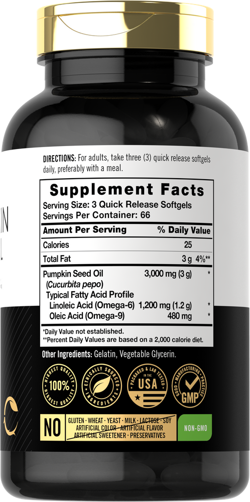 Carlyle Cold Pressed Pumpkin Seed Oil 3000mg-(200 Softgels) - Image 2