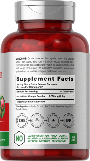 Horbaach Apple Cider Vinegar 1800mg per Serving-(150 Capsules) - Image 2