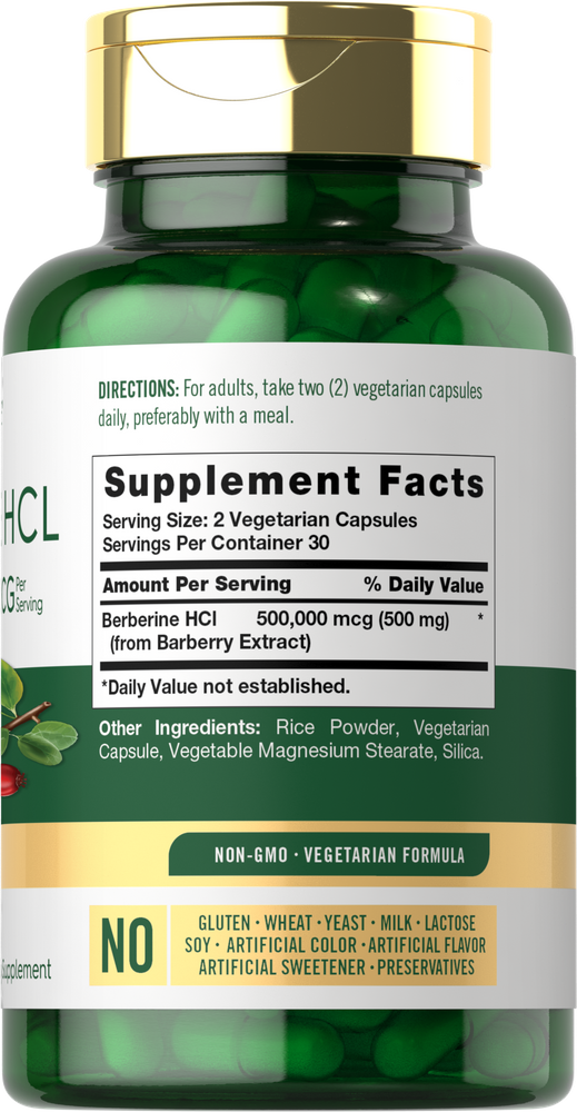 Carlyle Berberine HCL Supplement 500,000mcg-(60 Capsules) - Image 2