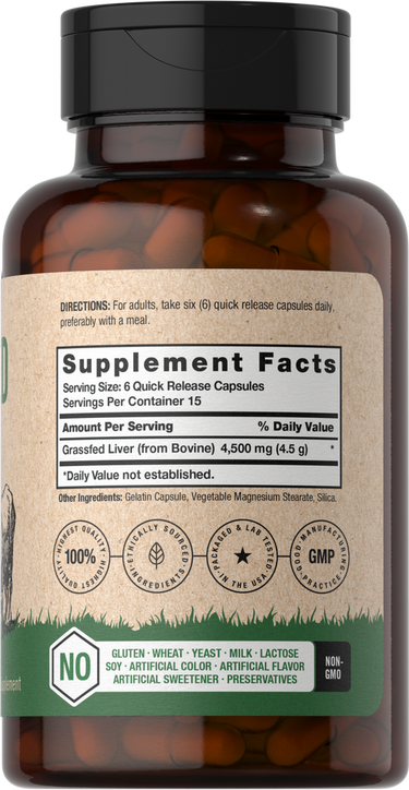 Horbäach Grass Fed Beef Liver 4500mg per serving-(90 Capsules) - Image 2