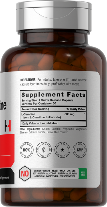 Horbaach L-Carnitine 500mg-(60 Capsules) - Image 2