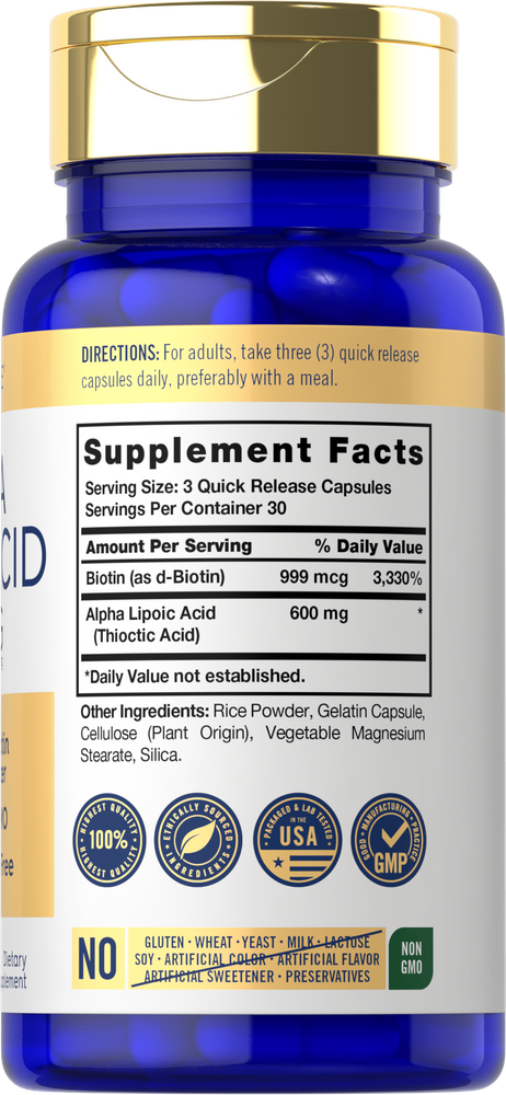 Carlyle Alpha Lipoic Acid 600mg Plus Biotin Optimizer -(90 Capsules) - Image 2