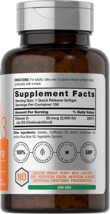 Horbaach Vitamin D-3 2000IU-(150 Softgels) - Image 2
