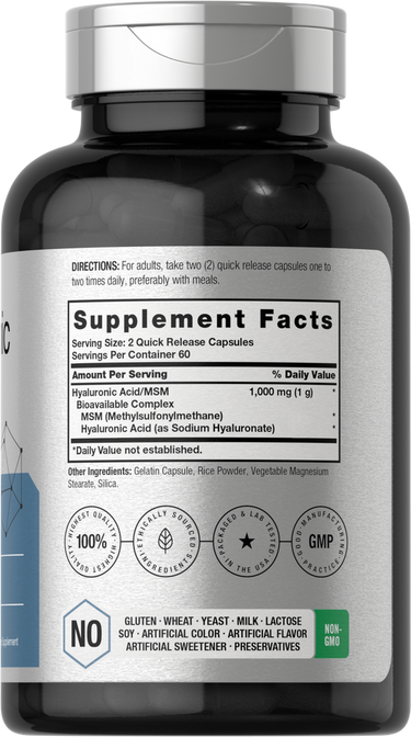 Horbaach Hyaluronic Acid with MSM 1000mg-(120 Capsules) - Image 2