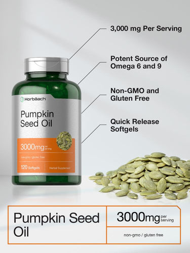 Horbaach Pumpkin Seed Oil 3000mg per Serving-(120 Softgels) - Image 3