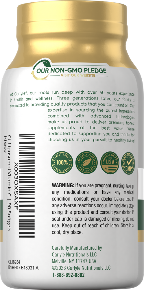 Carlyle Liposomal Vitamin C 2200mg -(90 Softgels) - Image 2