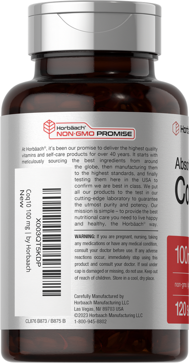 Horbaach CoQ10 100mg per serving-(120 Softgels) - Image 3
