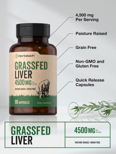 Horbäach Grass Fed Beef Liver 4500mg per serving-(90 Capsules) - Image 3