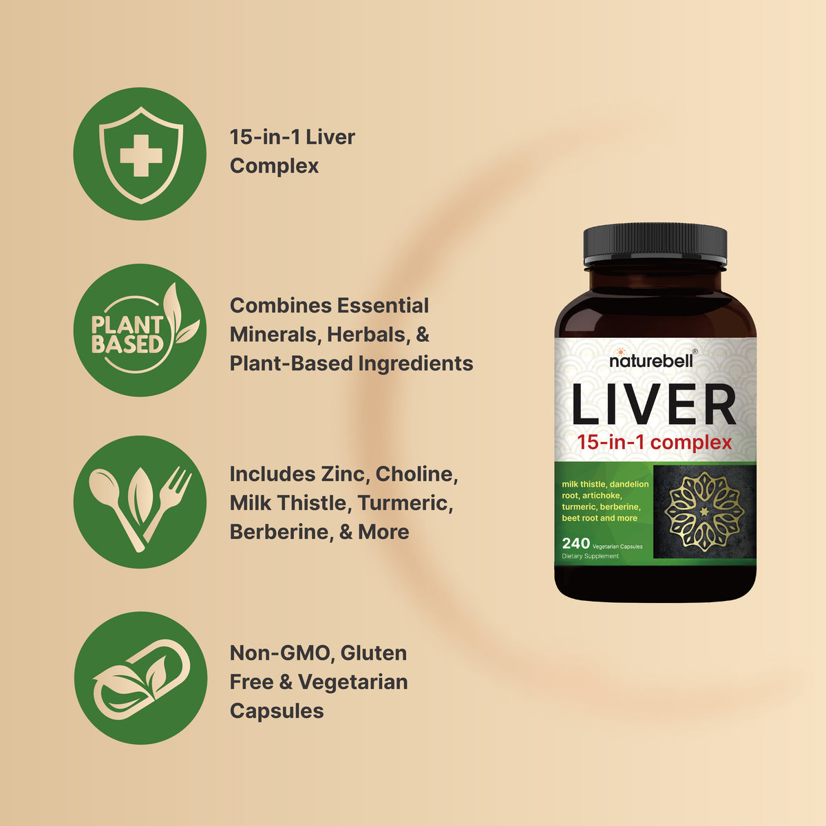 Naturebell Liver 15-in-1 Complex - (240 Veggie Capsules) - Image 2