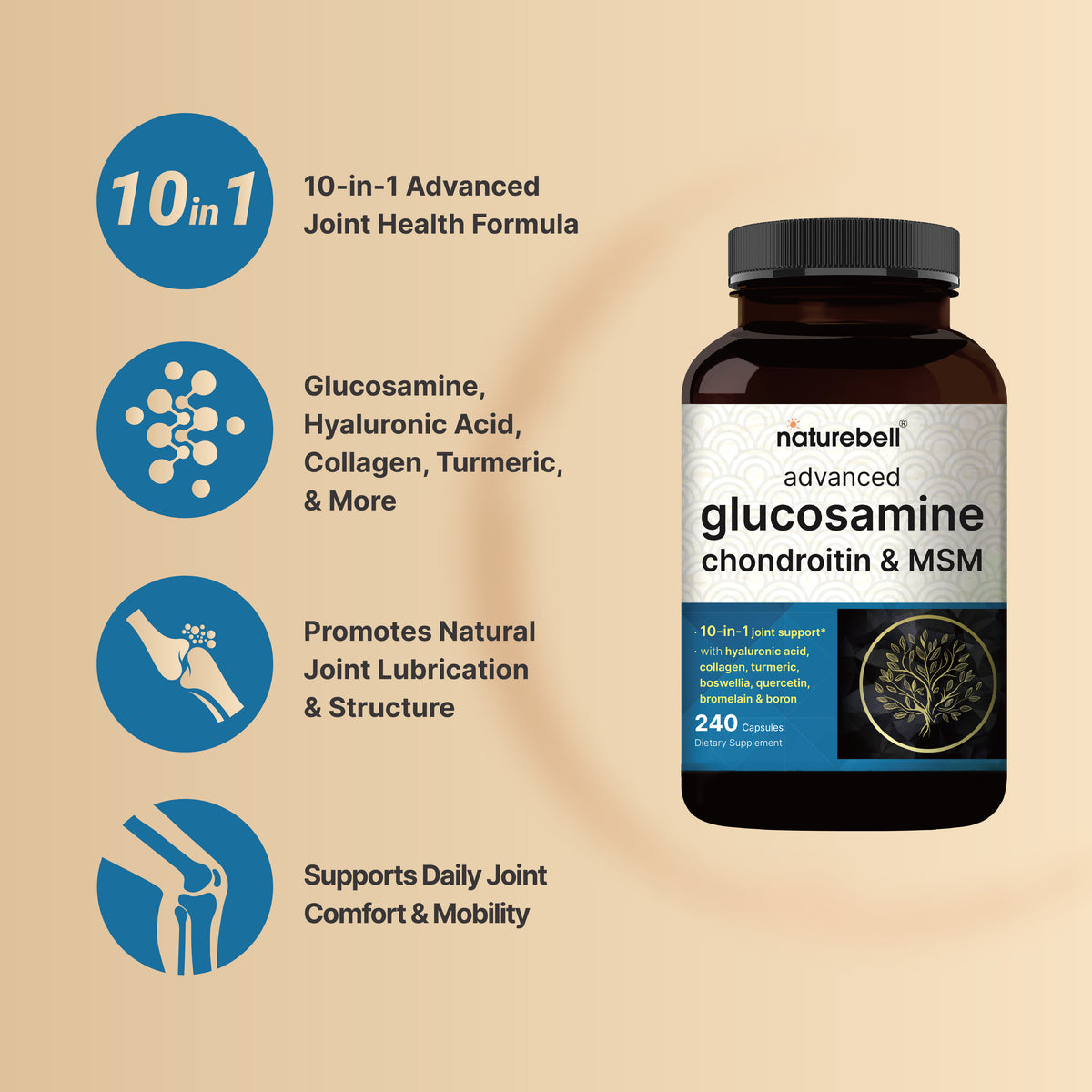 Naturebell Glucosamine Chondroitin MSM - (240 Capsules) - Image 3