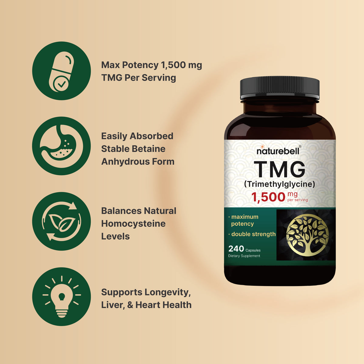 Naturebell TMG (Trimethylglycine) 1500mg - (240 capsules ) - Image 2