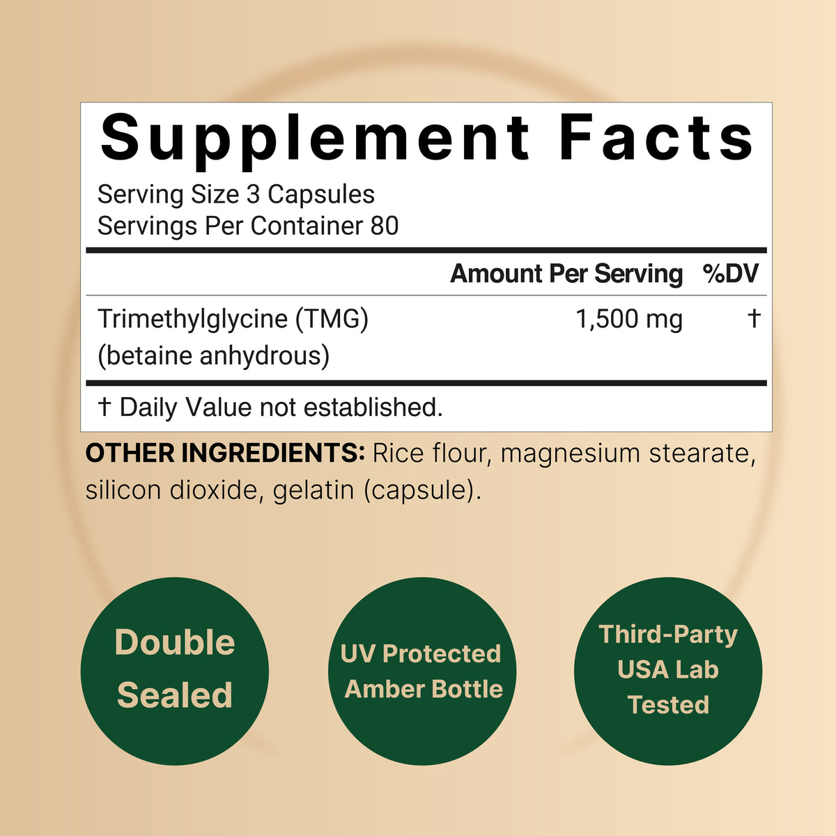 Naturebell TMG (Trimethylglycine) 1500mg - (240 capsules ) - Image 3