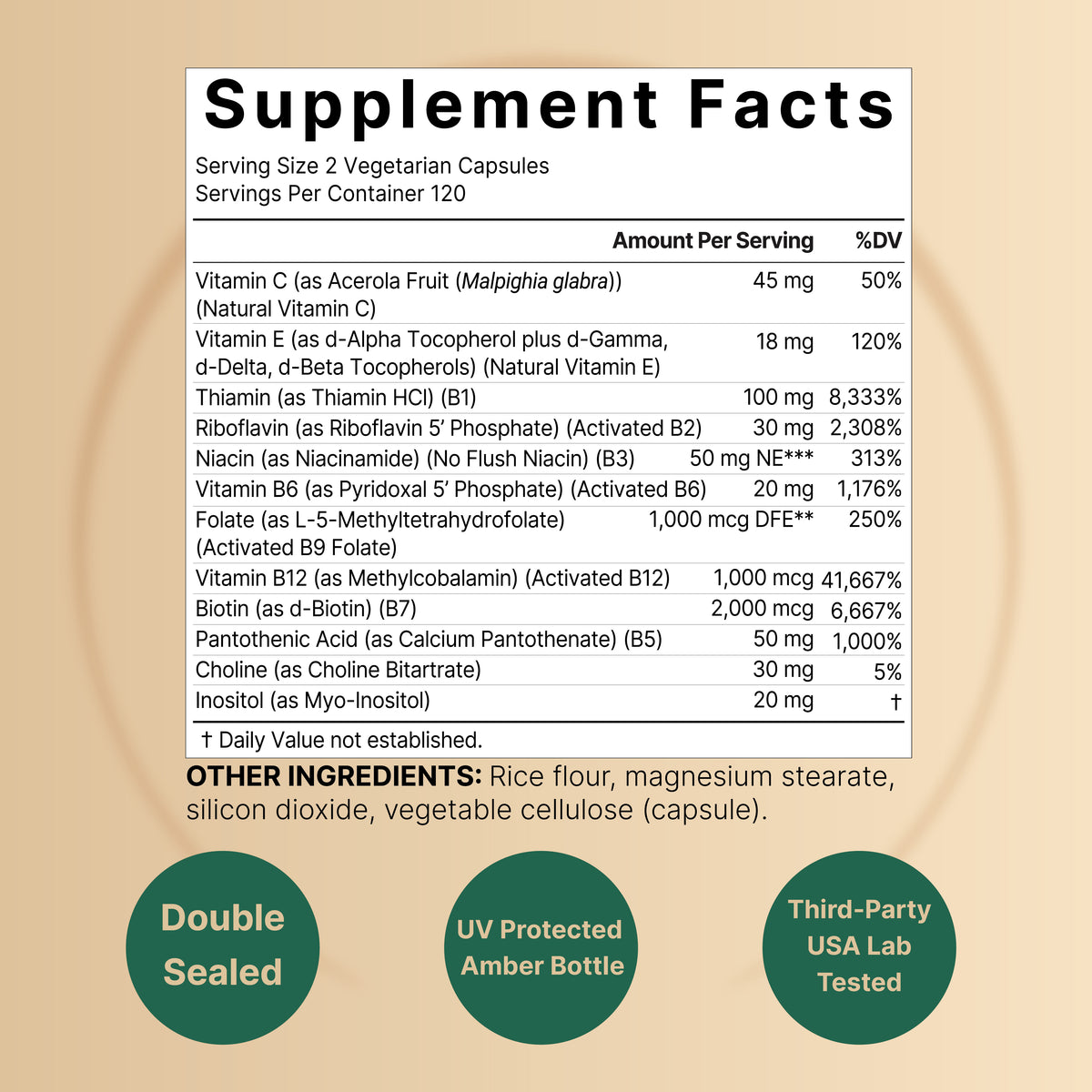 Naturebell Methylated B Complex Vitamins- (240 Veggie Capsules) - Image 2