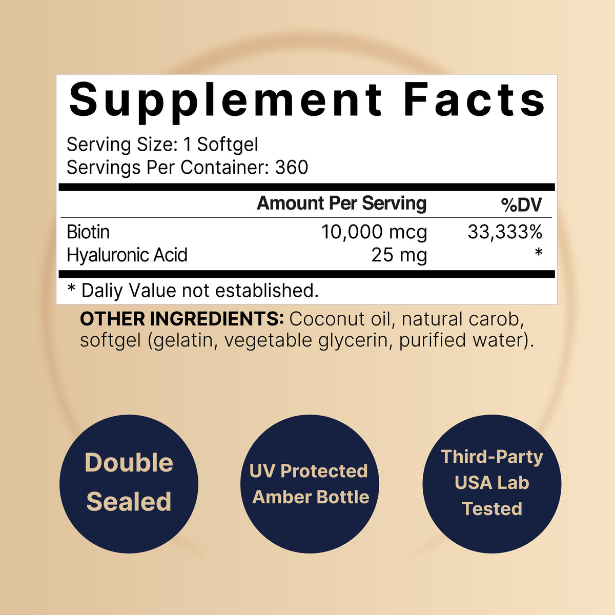 NatureBell Biotin 10,000mcg + Hyaluronic Acid - (360 Softgels) - Image 2