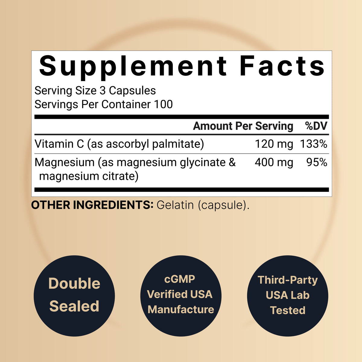 Naturebell Magnesium Complex 400mg with Fat-Soluble Vitamin C - (300 Capsules) - Image 3