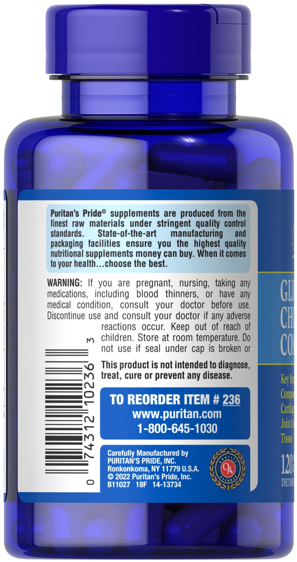 Puritan’s Pride Glucosamine Chondroitin Complex -(120 Capsules) - Image 3