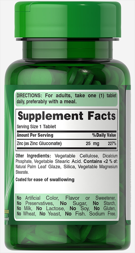 Puritan's Pride Zinc 25mg (100 Caplets) - Image 2