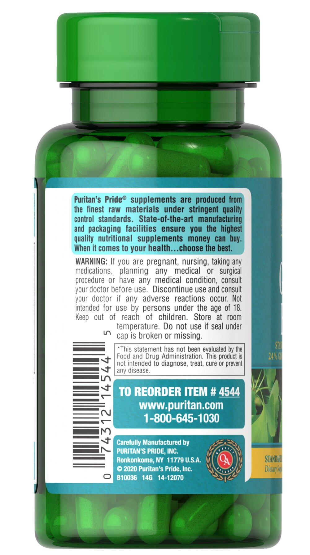 Puritan’s Pride Ginkgo Biloba 120mg- (100 capsules) - Image 3