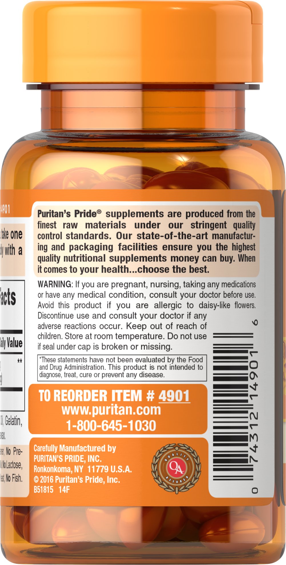 Puritans Pride Lutein 20 mg with Zeaxanthin (60 Softgels) - Image 3