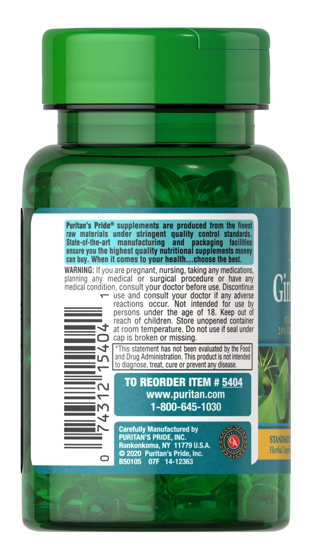 Puritan’s Pride Ginkgo Biloba 60mg - (120 Tablets) - Image 2