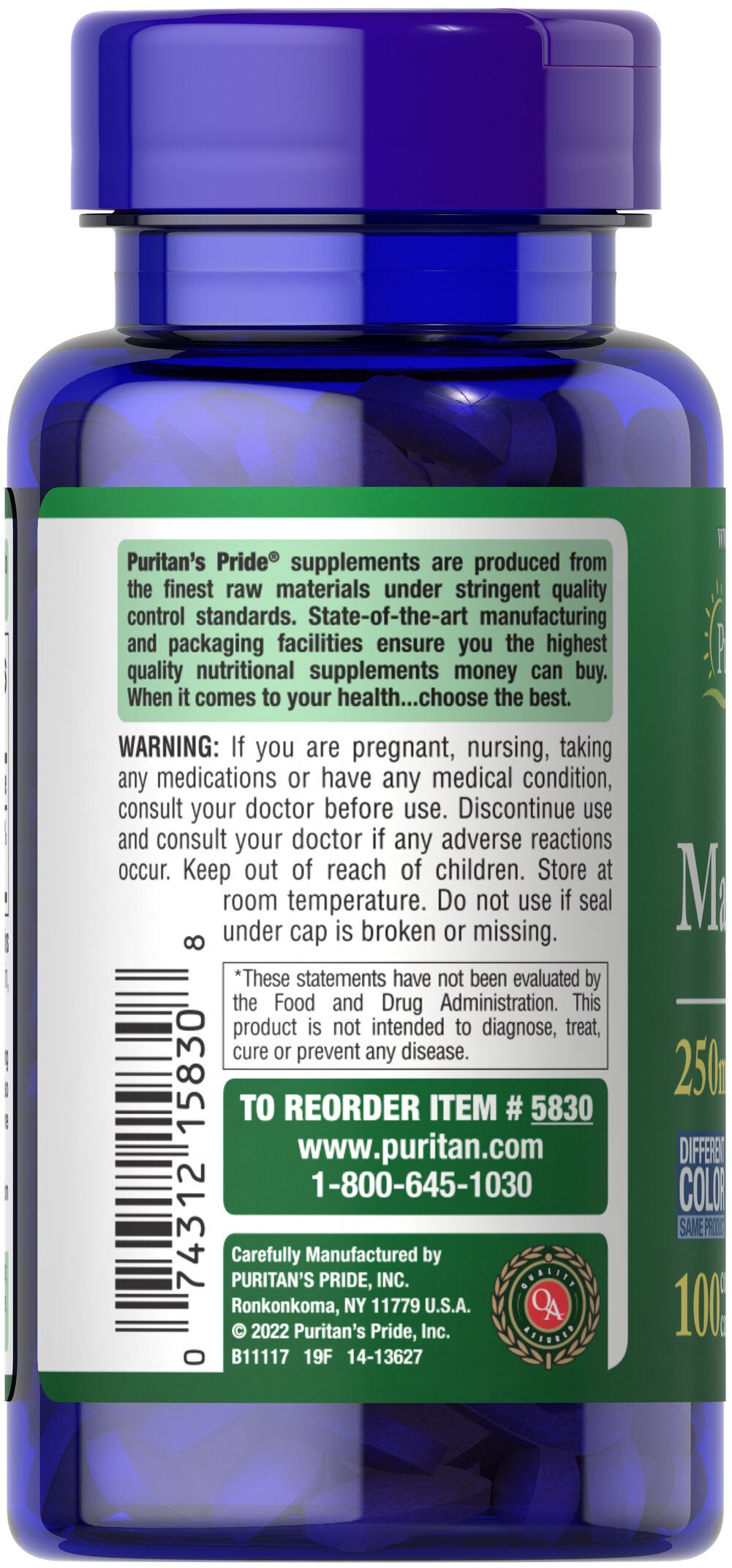 Puritan’s Pride Magnesium 250mg (100 Caplets) - Image 3