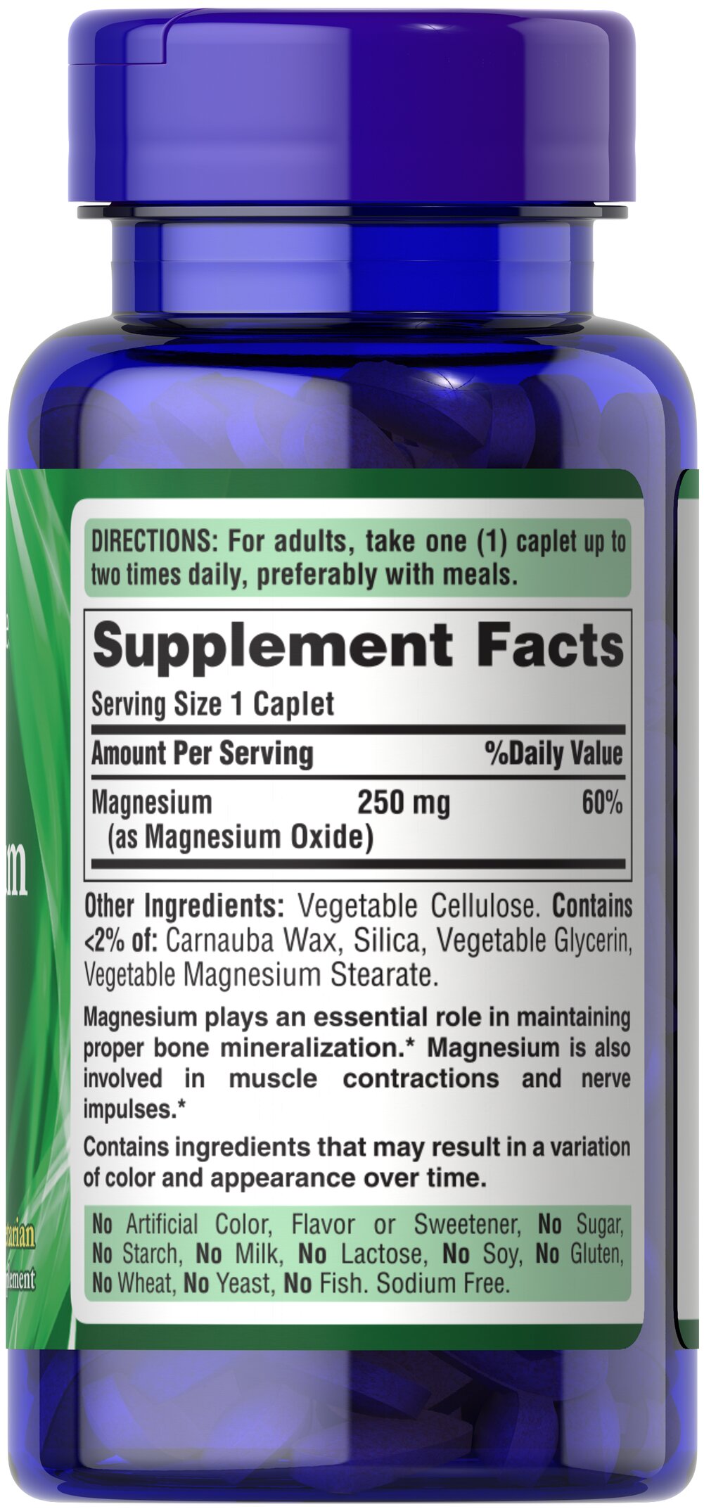 Puritan’s Pride Magnesium 250mg (100 Caplets) - Image 2